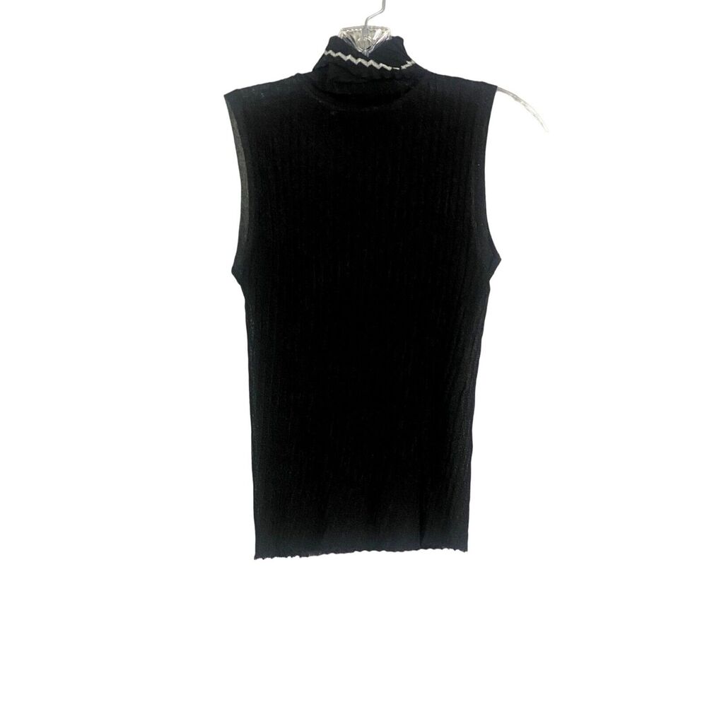 ZARA Ribbed Sheer Sleeveless Shimmering Mock Turtleneck with Design Top S Black